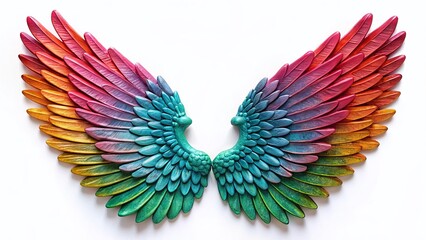 Obraz premium Colorful Plaster Wings Silhouette, Isolated White Background - Stock Photo