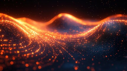 Vibrant Abstract Waves of Light with Glowing Particles in Motion