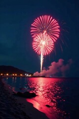 Festive fireworks illuminating dark sky over beach on Independence Day, beach, fireworks, festive
