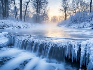 A frozen winter river scene captures cold beauty perfectly