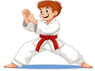 Boy in Karate stance, white background