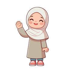 Muslim little boy standing and greeting the happy month of Ramadan