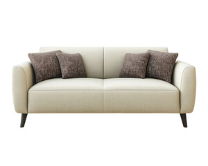Fototapeta premium A stylish modern sofa with plush fabric, soft armrests, and two decorative cushions