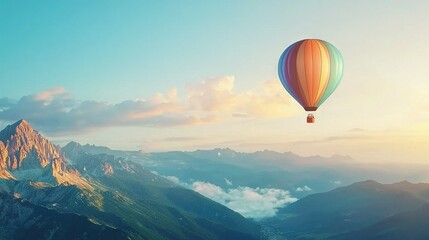Obraz premium A balloon soars above mountains & clouds