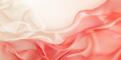 Obraz premium Elegant Fabric Flow: A vibrant, textured display of flowing fabric, gracefully cascading and layered in a soft gradient of coral and peach hues, capturing the essence of movement and fluidity.