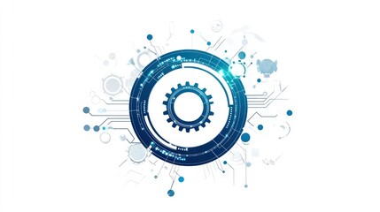 Fototapeta premium Abstract digital gear system design with interconnected circuit elements.
