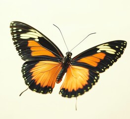 Obraz premium The image features a beautiful yellow orange butterfly in mid-flight against a transparent backdrop