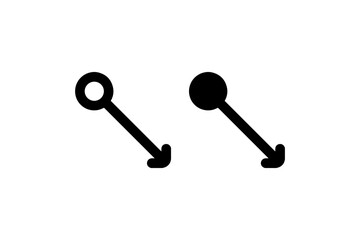 Diagonal arrow with circular nodes in outline and solid Vector