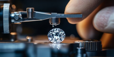 Jeweler carefully examining diamond with precision equipment