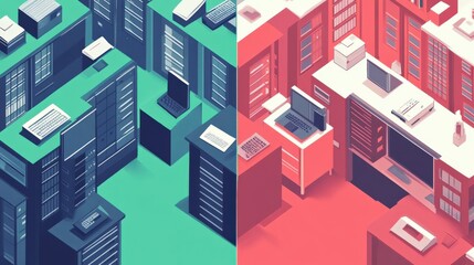 Fototapeta premium Split Screen Design for Remote Working Environments