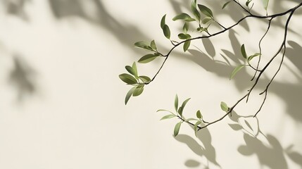 Elegant Green Leaf Branch With Subtle Shadows and Open Copyspace