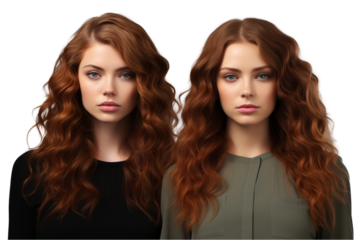 Beautiful Woman Before and After Transformation Isolated on Transparent Background