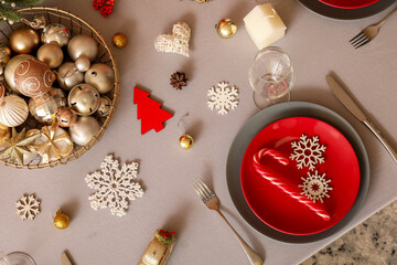 Festive table setting with beautiful Christmas decorations