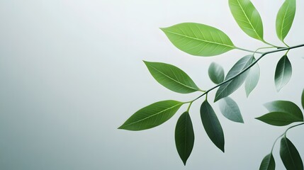 Elegant Botanical Composition with Softly Lit Green Leaves on Gradient White Background
