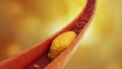 3D Illustration: Atherosclerosis - Cholesterol Buildup and Blockage in Artery Walls.