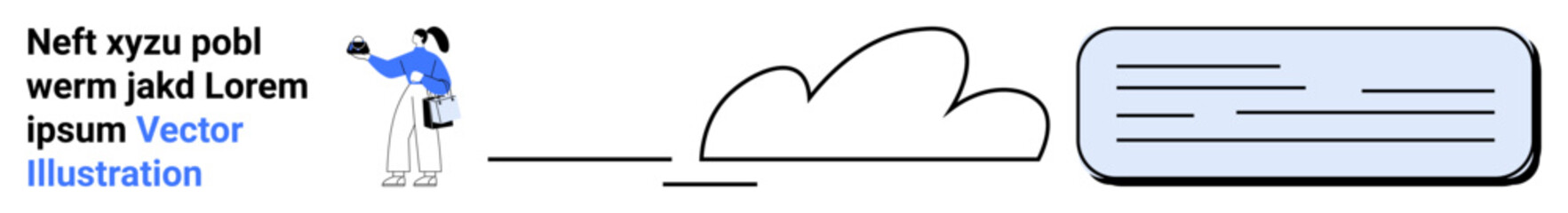 Person scanning content with device, data displayed on screen, abstract cloud connectivity. Ideal for technology, cloud storage, data analysis, innovation, online services, communication flat