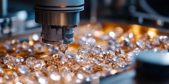 Robotic arm sorting and processing multiple diamonds in a factory setting