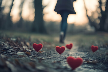 Following the hearts , A trail of love leading through the serene forest path