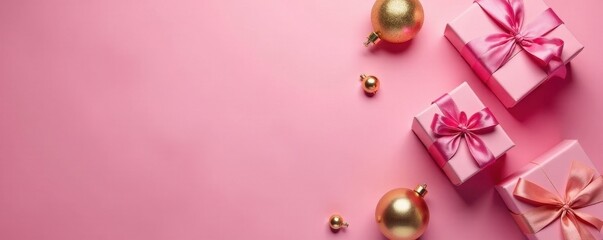 Pink gift box pattern, golden bauble Ideal for shopping, holidays , pattern, festive, sale