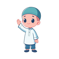 Muslim little boy standing and greeting the happy month of Ramadan