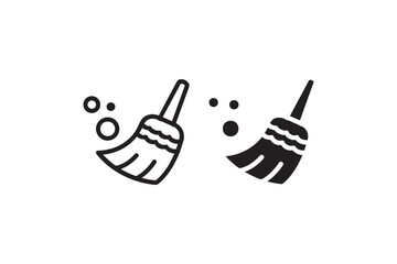 Broom sweeping icon in black and white Vector