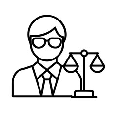 lawyer icon, lawyer line art - simple line art of lawyer, perfect for lawyer logos and icons