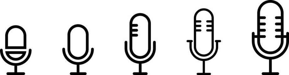 Microphone Icons set. Microphone sign, Mic, communications, radio, Podcast, microphone icon. Karaoke mic web and mobile app icons - Vector illustration symbol isolated on transparent background