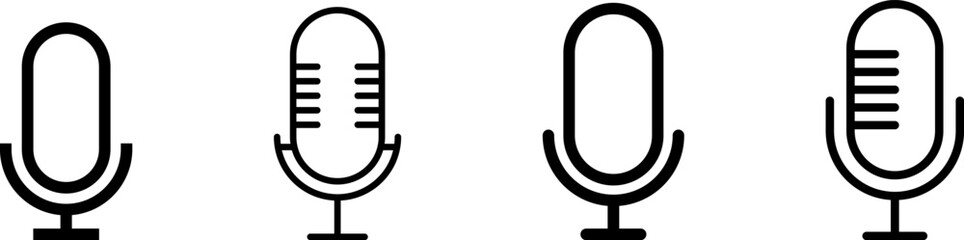 Microphone Icons set. Microphone sign, Mic, communications, radio, Podcast, microphone icon. Karaoke mic web and mobile app icons - Vector illustration symbol isolated on transparent background