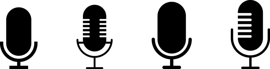 Microphone Icons set. Microphone sign, Mic, communications, radio, Podcast, microphone icon. Karaoke mic web and mobile app icons - Vector illustration symbol isolated on transparent background