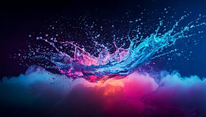 abstract blue background with stars splash water gliding in a cloudy air, the colors of the atmosphere