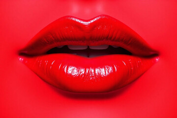 Obraz premium close up of a red lipstick kiss on a white background