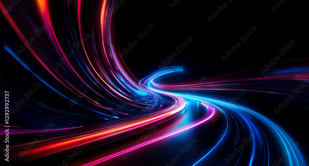 Aufkleber abstract image of vibrant light streaks in blue, red and pink colors curving dynamically on a dark b