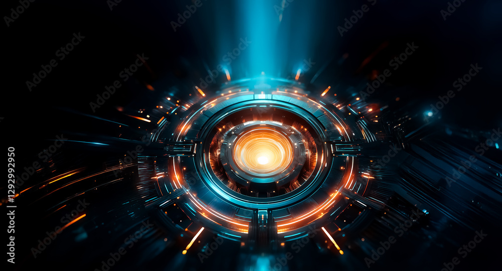 Leinwandbilder futuristic portal with vibrant blue and orange lights creates a glowing tunnel effect in a dark abst