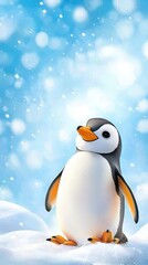 Fototapeta premium Adorable Penguin in Snowy Landscape