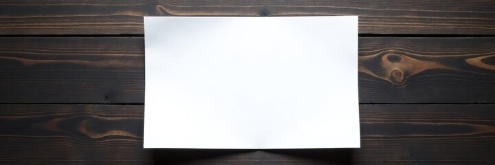 Blank white paper sheet on dark wooden background with copy space, wood, empty