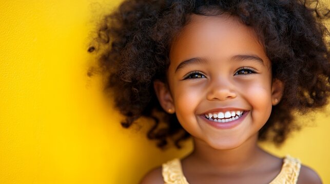 A joyful African-American girl’s bright smile radiates warmth and happiness.