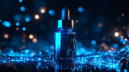 Glowing Copper Tripeptide Serum Bottle with Dropper in Dark Background