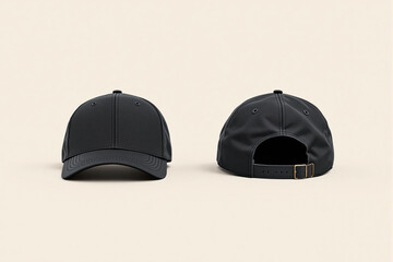 Black cap displayed from front and back view on a neutral background.