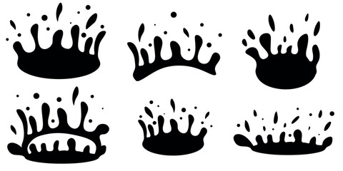Set of Black Liquid Splash Icons in Various Artistic Designs
