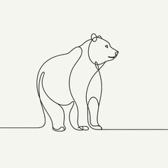 Fototapeta premium Line art bear illustration, simple design, standing pose, minimalist style, copy space