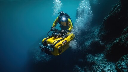 Underwater Exploration with Robotic Submersible and Diver in Ocean