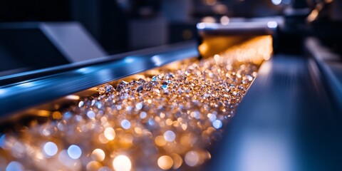 Diamonds moving on conveyor belt in jewelry factory