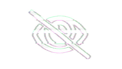 Icon eye slash is distorted. Glitch. Noise, chromatic aberration, geometric distortion