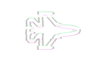 Icon fighter jet is distorted. Glitch. Noise, chromatic aberration, geometric distortion