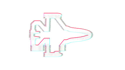 Icon fighter jet is distorted. Glitch. Noise, chromatic aberration, geometric distortion