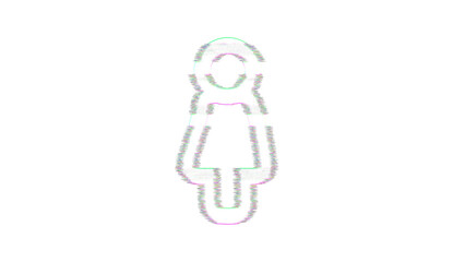 Icon female is distorted. Glitch. Noise, chromatic aberration, geometric distortion