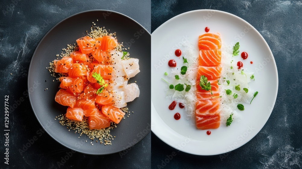 Aufkleber exquisite sushi platter featuring fresh salmon and assorted seafood delicacies arranged for a culina
