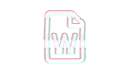 Icon file W is distorted. Glitch. Noise, chromatic aberration, geometric distortion