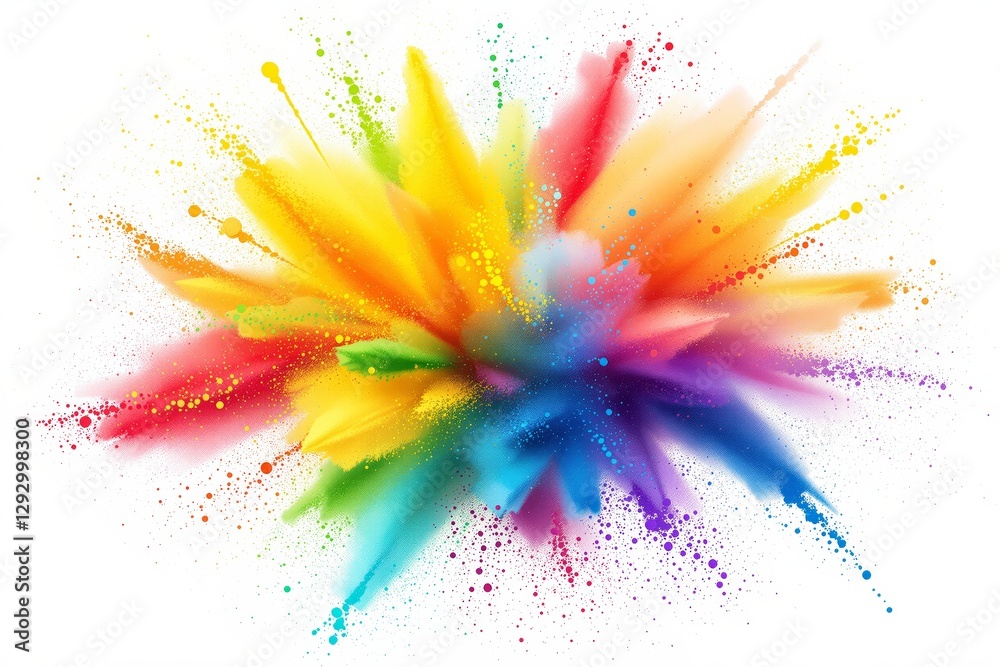 Poster abstract vibrant burst of colorful splashes on white background.