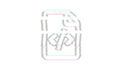 Icon file code is distorted. Glitch. Noise, chromatic aberration, geometric distortion